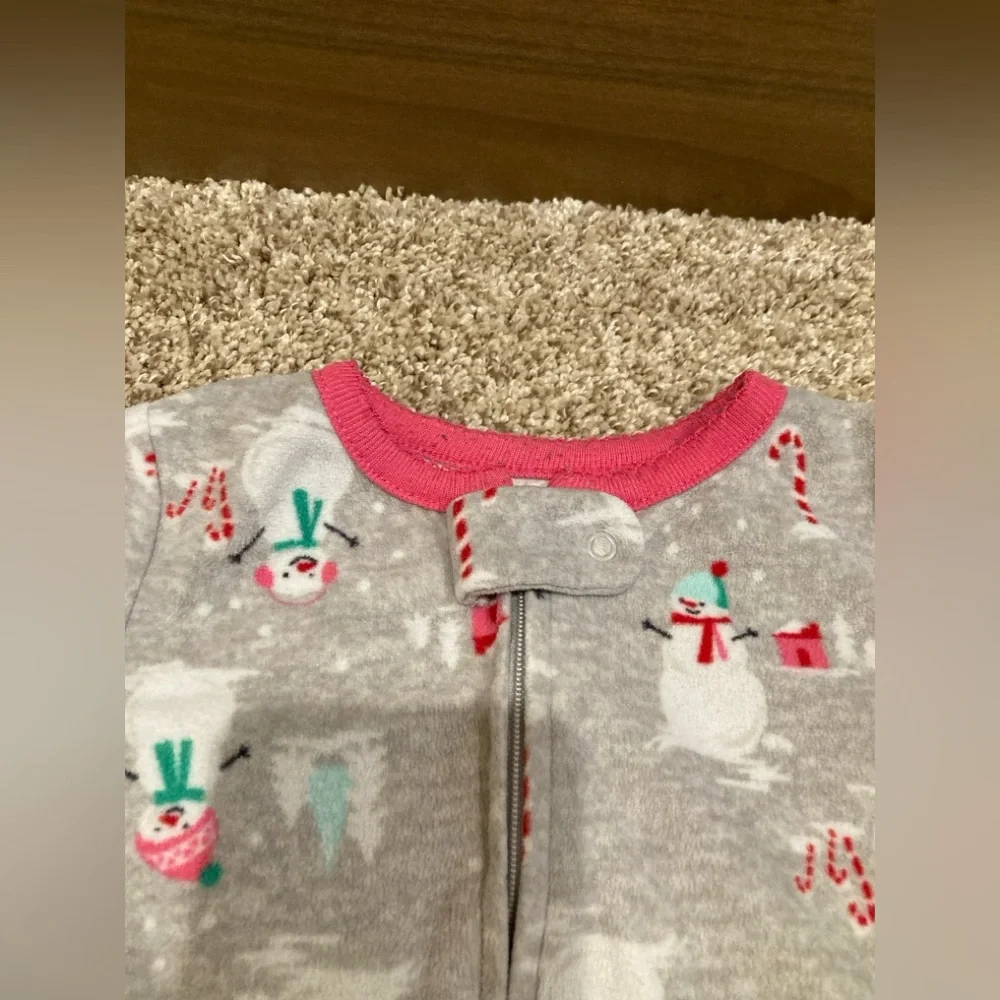Carters Carter’s baby girl zipper footie pjs sleeper pajamas pink grey snowman